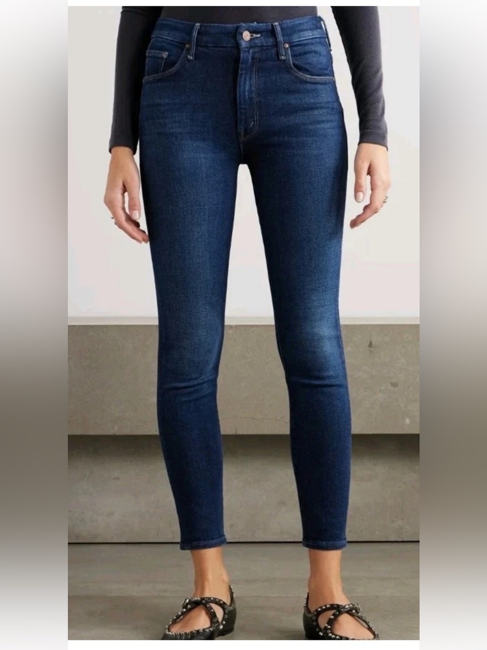 MOTHER Denim High Waisted The Looker Ankle Jeans Sz 26 Crowd Pleaser Dark Wash